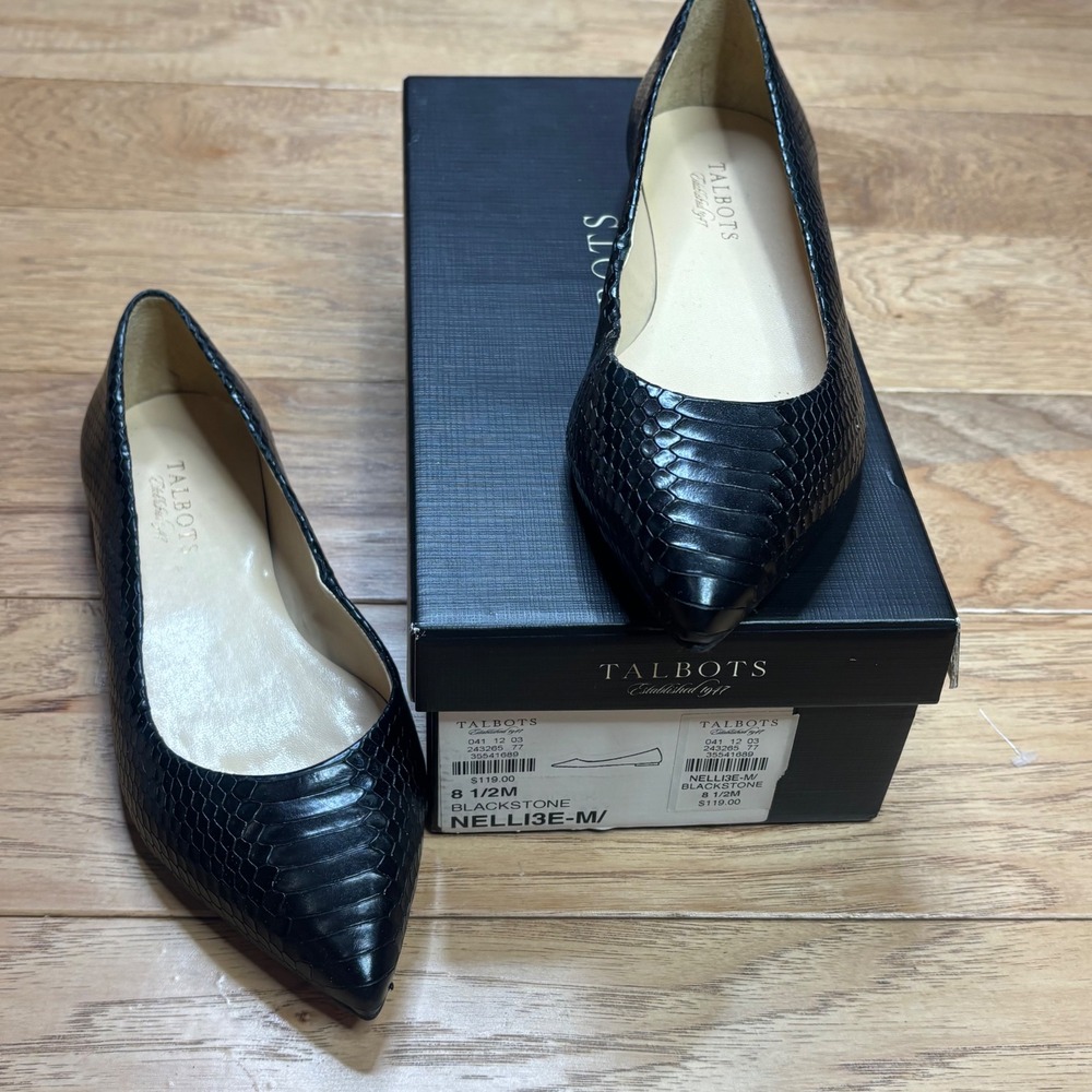 Talbots Nelli Flats Women 8.5 Blackstone Black Snakeskin Pointed Toe NELLI3E-M - Picture 8 of 13